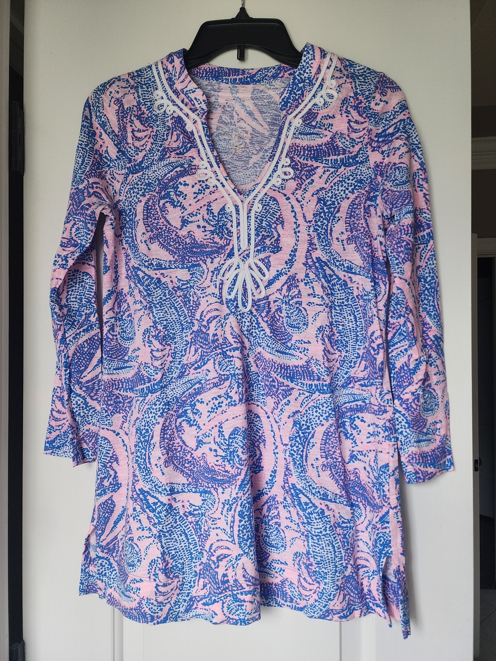 Lilly Pulitzer Pink & Blue Gator Paisley Tunic with White Trim